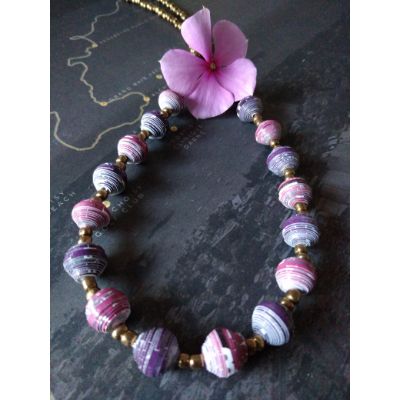 Purple Boho Style Paperbeads Necklace-purple-ecomauritius.mu