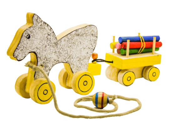 handcrafted wooden horse and cart toy on ecomauritius.mu
