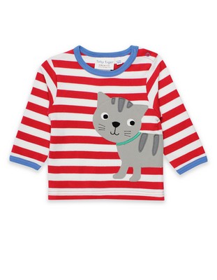 Organic Cotton Tabby Cat Applique Long Sleeved T-Shirt - 2-3 years